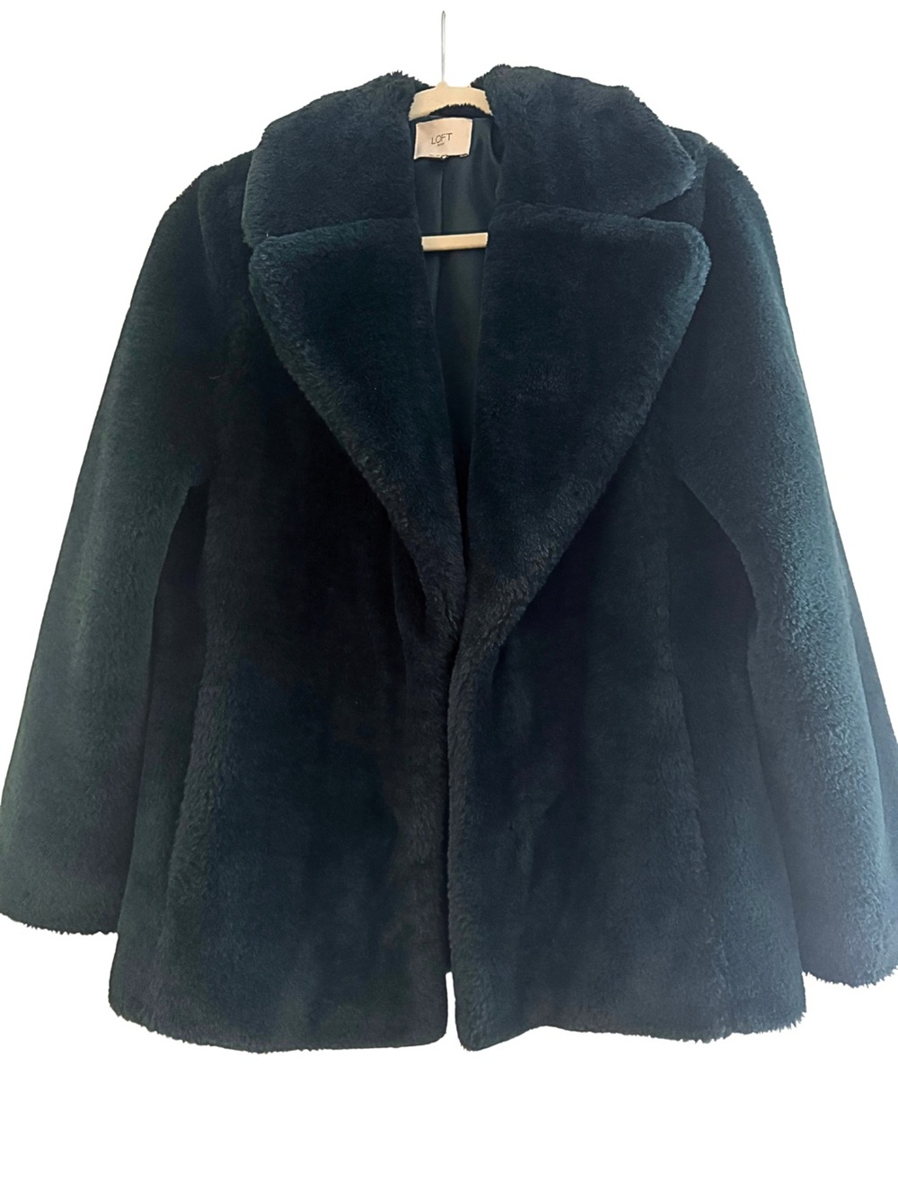 LOFT Outlet Dark Teal Faux Fur Waterfall Coat